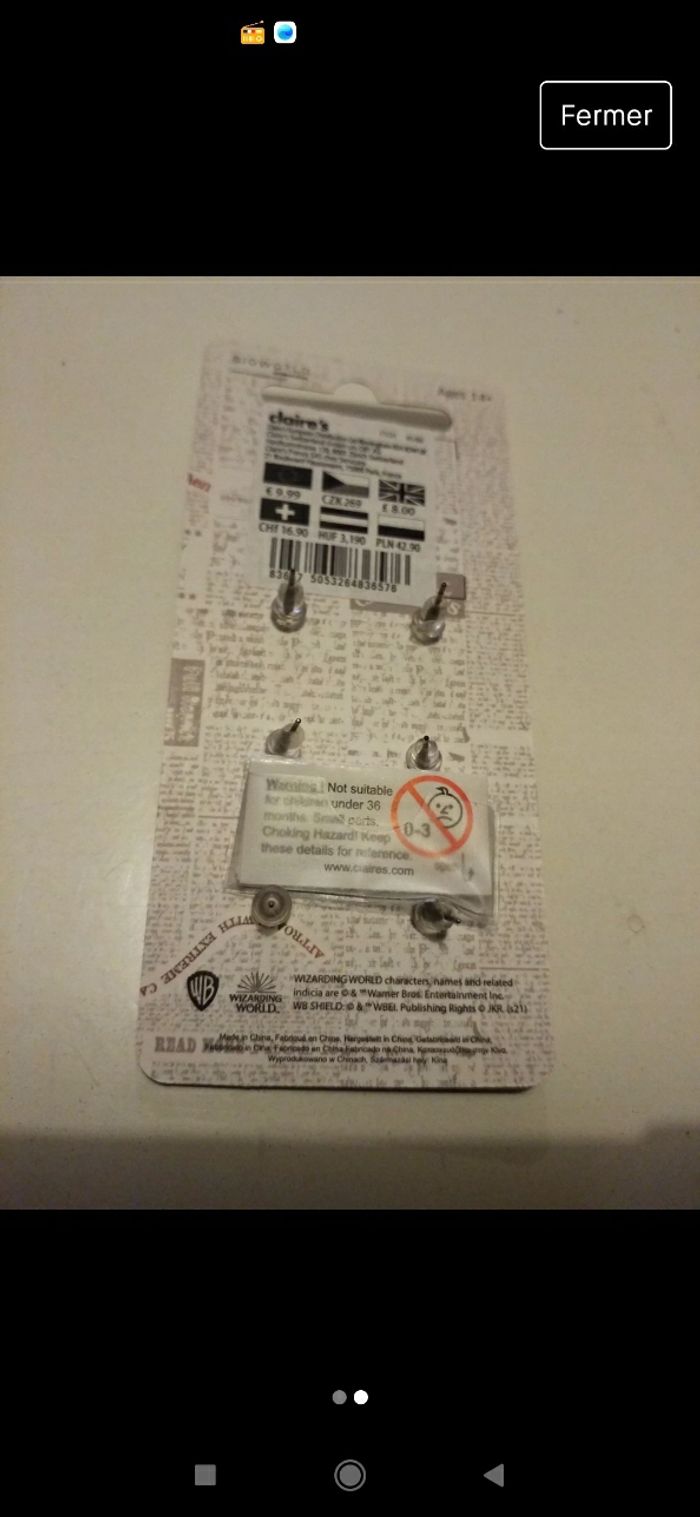 Plaque de boucles d'oreille harry Potter neuve - photo numéro 2