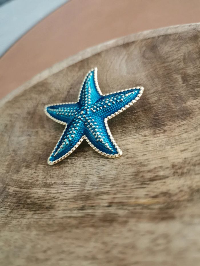 Broche étoile de mer bleue et dorée - photo numéro 2