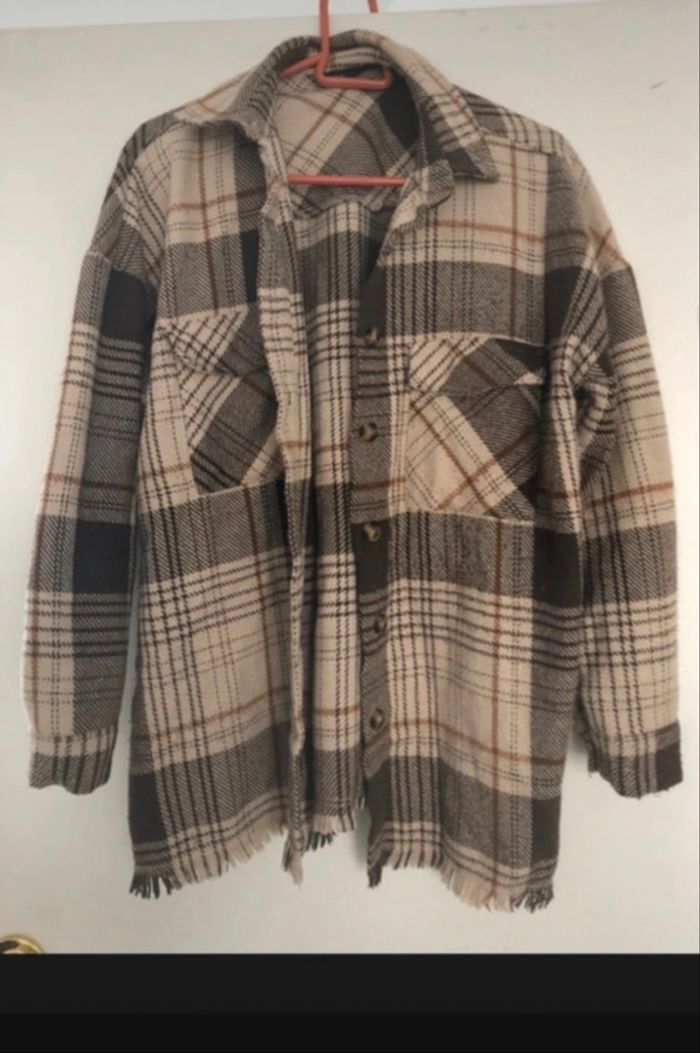 Surchemise à carreaux beige et marron - photo numéro 3