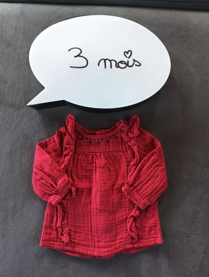 Blouse tunique chemise manches longues Fille 3 mois Kiabi gaze de coton