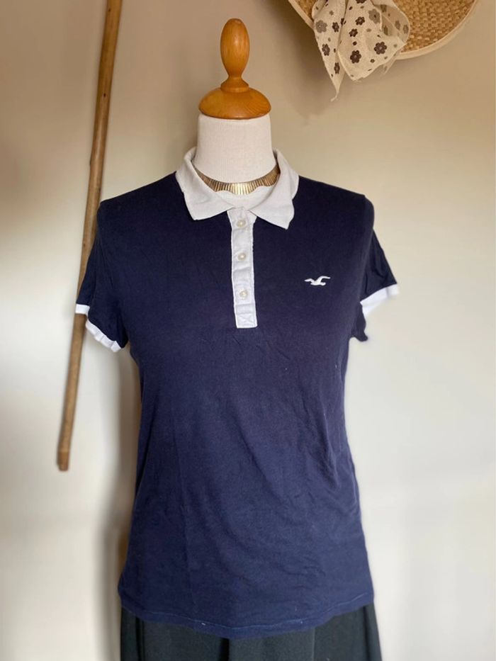 Polo Bleu Marine avec Col Blanc Hollister - photo numéro 3