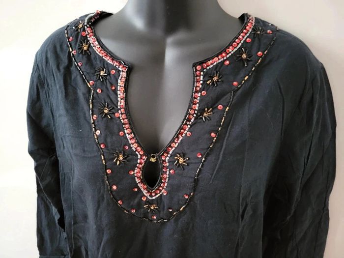 Robe Tunique type orientale noire XL 42 strass perles bijou - photo numéro 2