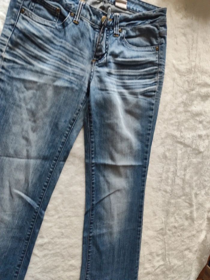 Jeans femme rétro vintage bleu ciel taille haute jambe large marque 3 suisse taille 38 - photo numéro 5