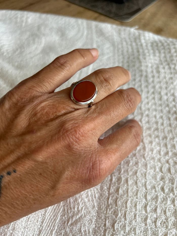 Bague vintage argent orange