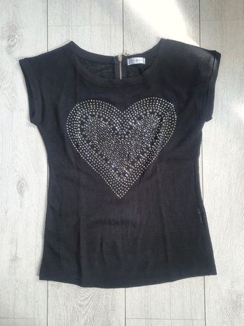 T shirt Noir Coeur Strass