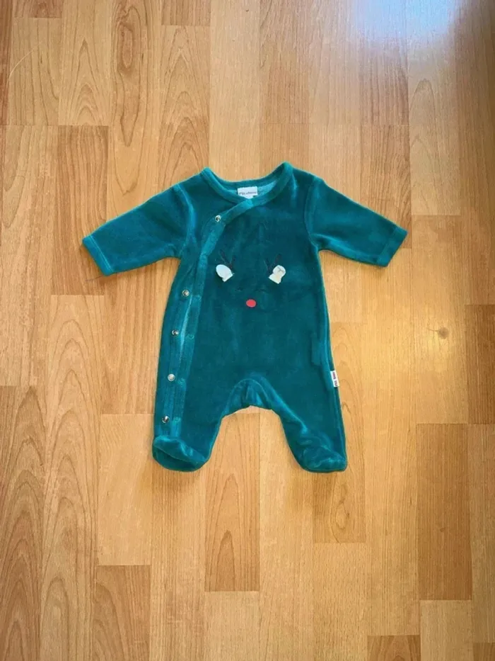 Pyjama en Velours Vert P'tit Bisous - Taille Naissance