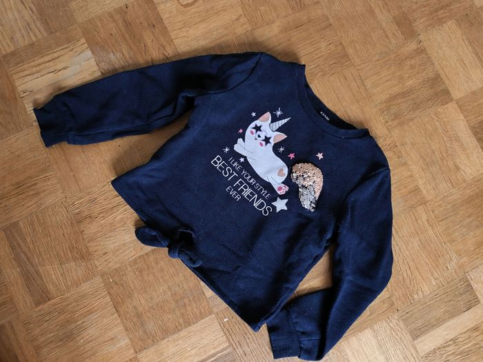 Pull sweat 4 ans licorne nuage sequins dorés relief détail noeud fille manches longues Kiabi