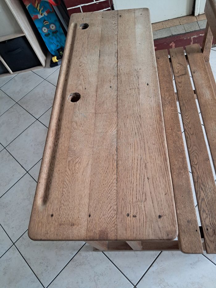Bureau 2 places en bois, école - photo numéro 3