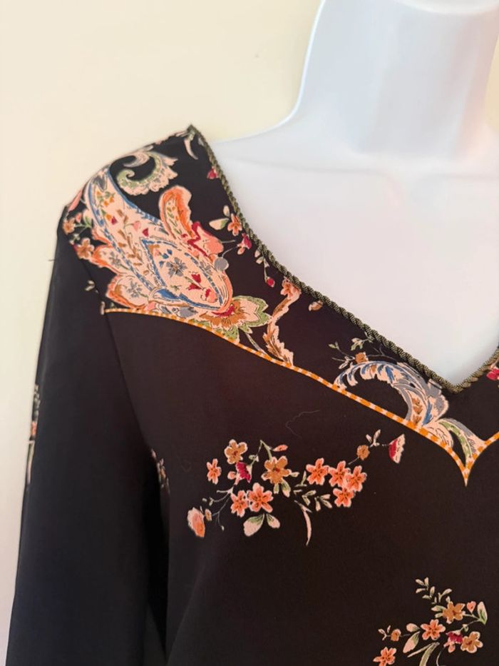 Blouse manches 3/4 noire fleurie Promod - photo numéro 2