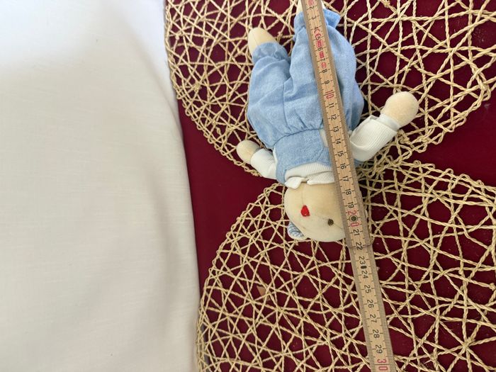 Doudou Peluche Ours Salopette Bleu Nez Rouge Jacadi 22 cm - photo numéro 3