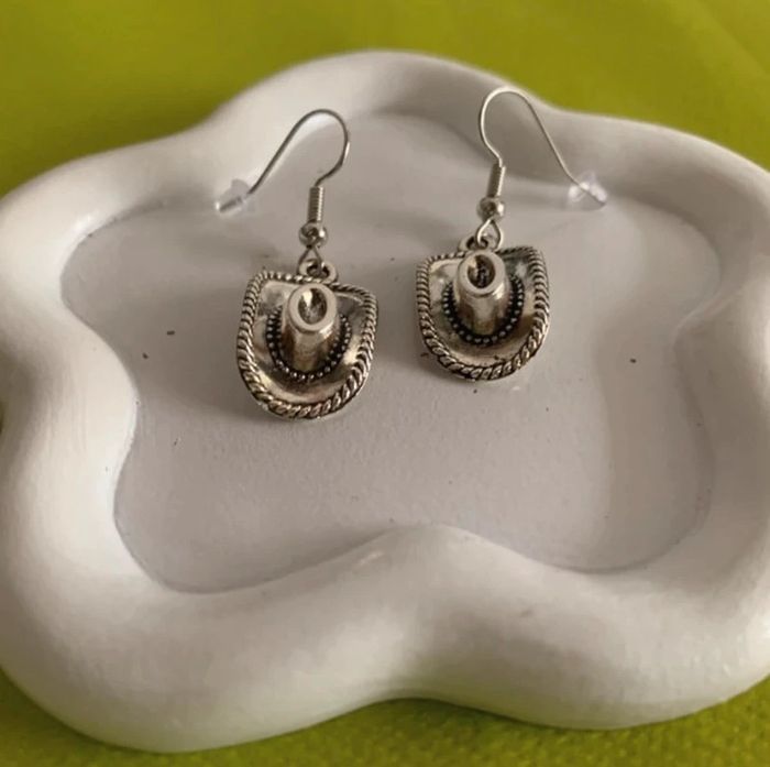 Boucles d’oreilles chapeau cowboy style country en alliage argenté - photo numéro 7