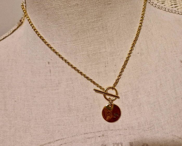 Collier chaîne épaisse cercle tige traversante médaille acier inoxydable or