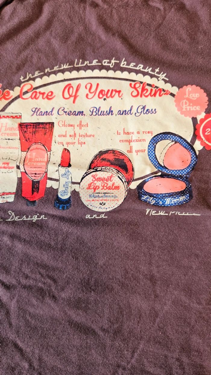 T shirt mauve à manches courtes, avec dessin style vintage, NKY, 8 ans, jamais mis - photo numéro 3