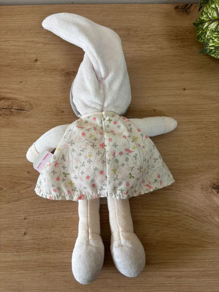 Doudou poupée beige gris robe fleurs oiseau corolle - photo numéro 3