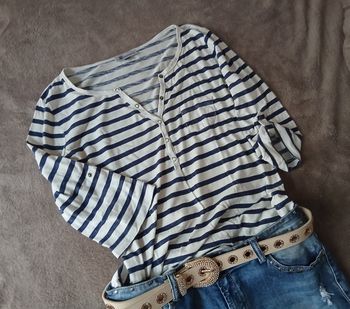 -shirt rayé bleu et blanc avec manches retroussables - Taille M