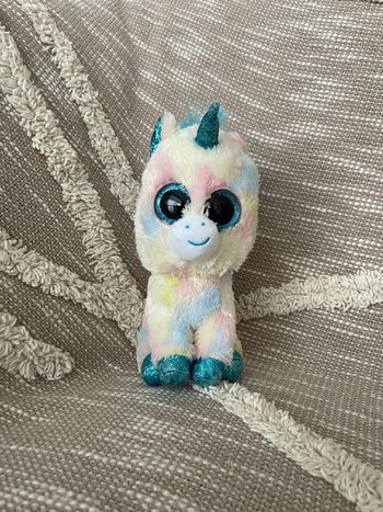 Peluche doudou 18cm ty licorne bleu et jaune très bon état