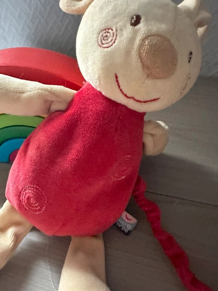 Doudou musical lapin rouge blanc papillon sucre d’orge - photo numéro 3