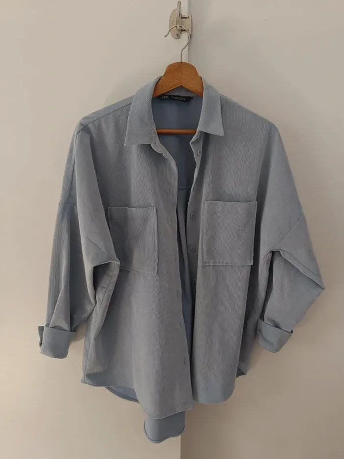 Chemise Bershka bleu ciel en velours - photo numéro 7