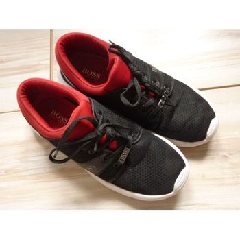 Baskets homme chaussure Hugo Boss sneakers 38 toile noir rouge TBE