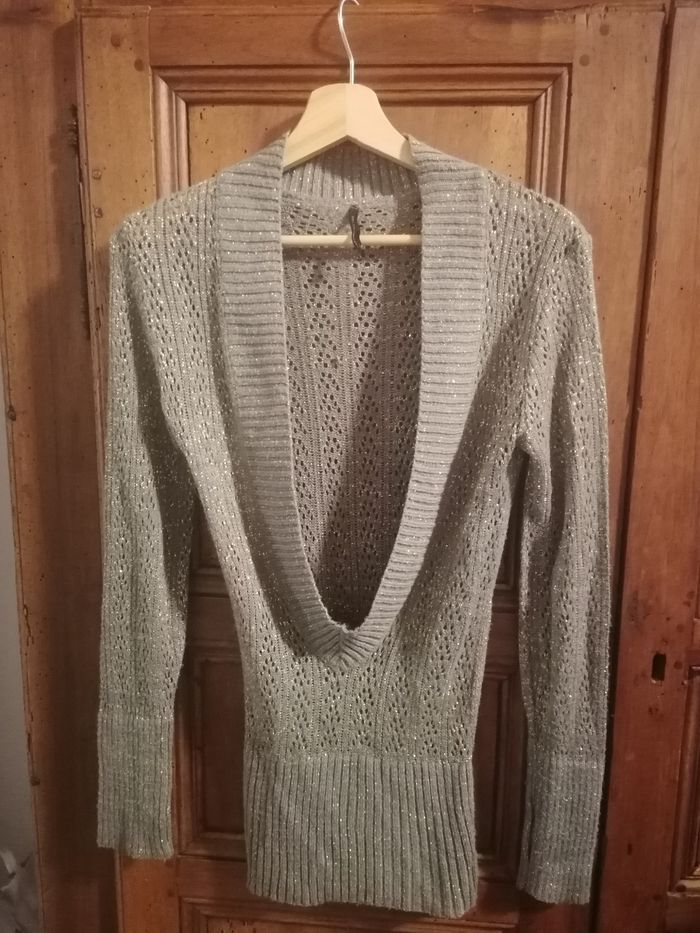 Pull coton col V plongeant femme S - photo numéro 2