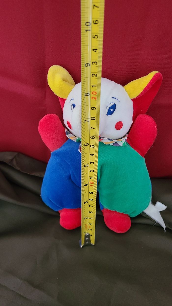 doudou éléphant vintage bleu vert jaune rouge bandana - photo numéro 2