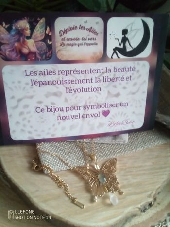 Collier papillon asymétriques avec pierres naturelles + carte