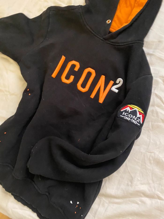 Sweat à capuche noir Icon 2 – Capuche orange - photo numéro 3