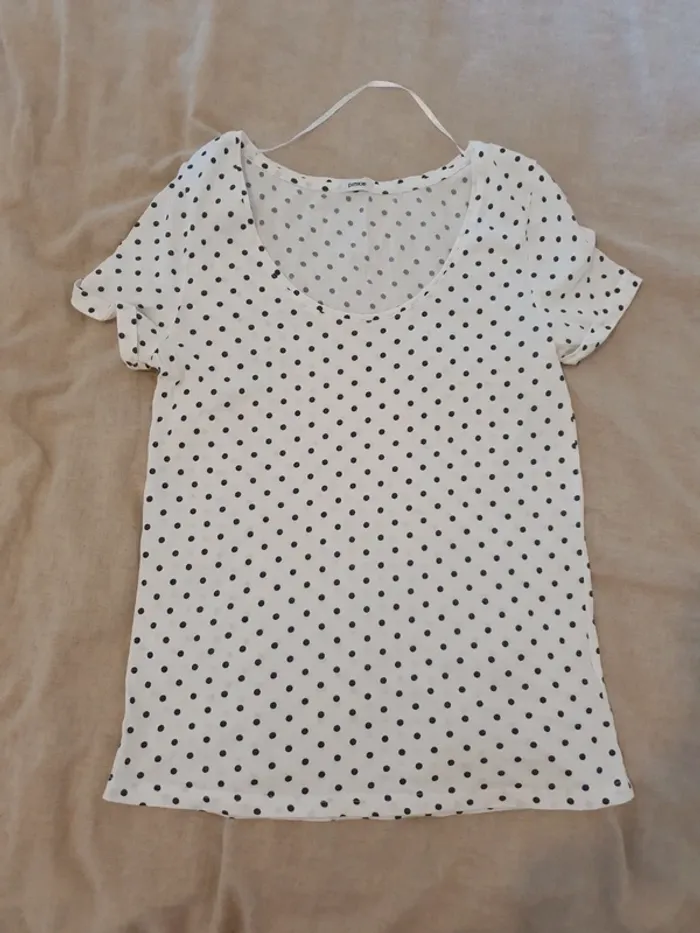 Tee shirt blanc à pois pimkie