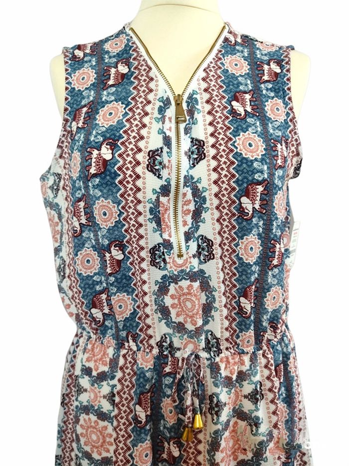 Robe été mi-longue large 40 L motifs élephants indien Neuve avec étiquette - photo numéro 2