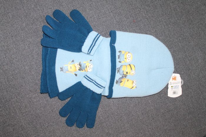 ensemble les minions bonnet gants écharpe bleu taille unique