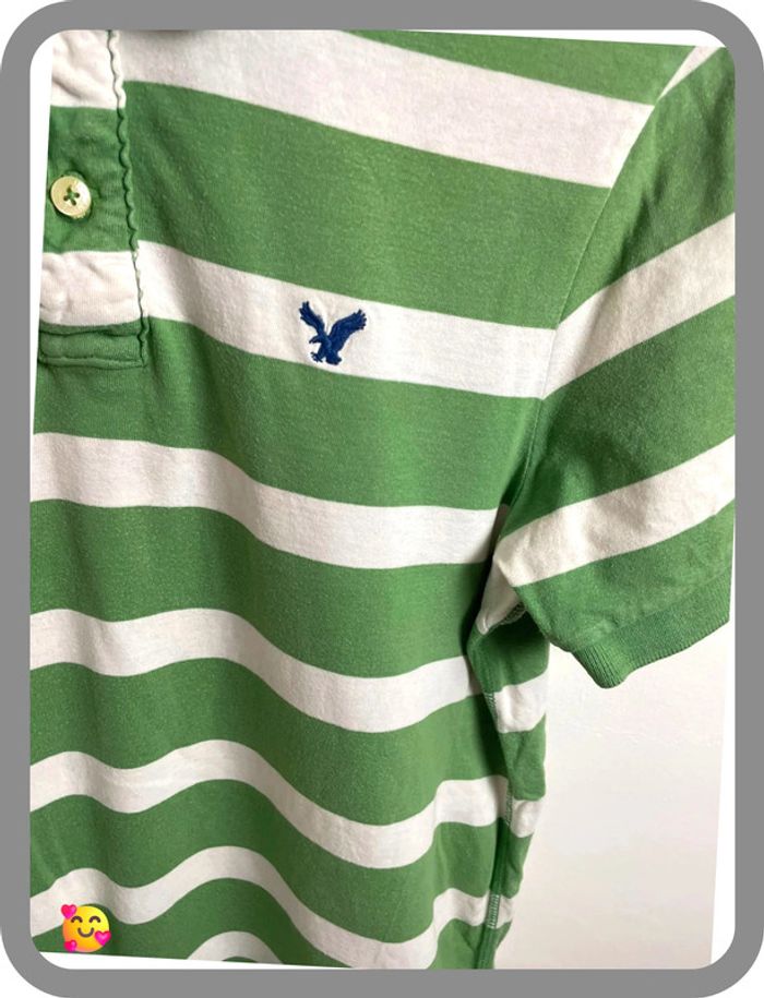 Polo American Eagle – Homme – Taille M – Vert et blanc – Bon état - photo numéro 2