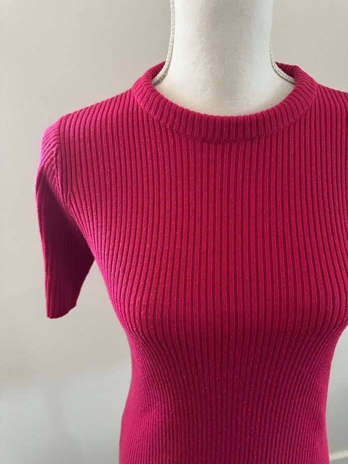 Pull côtelé rose fuchsia à manches courtes Blancheporte vintage T42/44 XL/XXL - photo numéro 4
