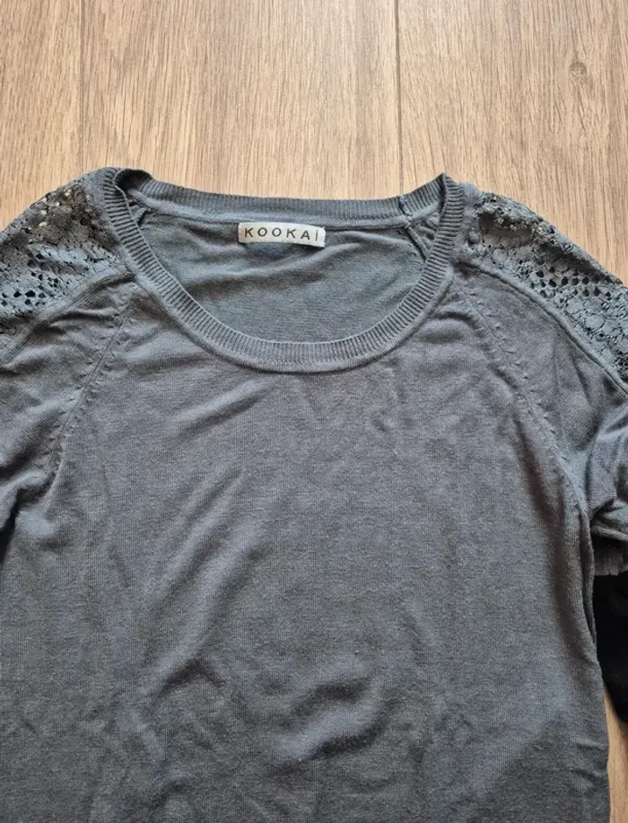Pull fin dentelle Kookai gris noir - photo numéro 4