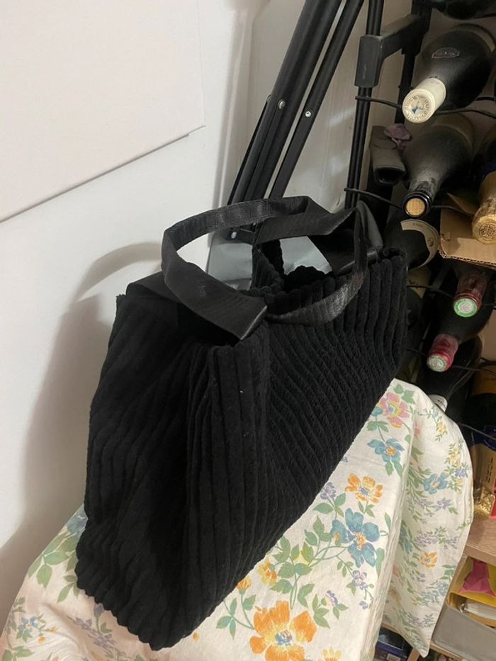 Sac Fourre-Tout Chic en Velours Côtelé Noir pour Femme - photo numéro 8