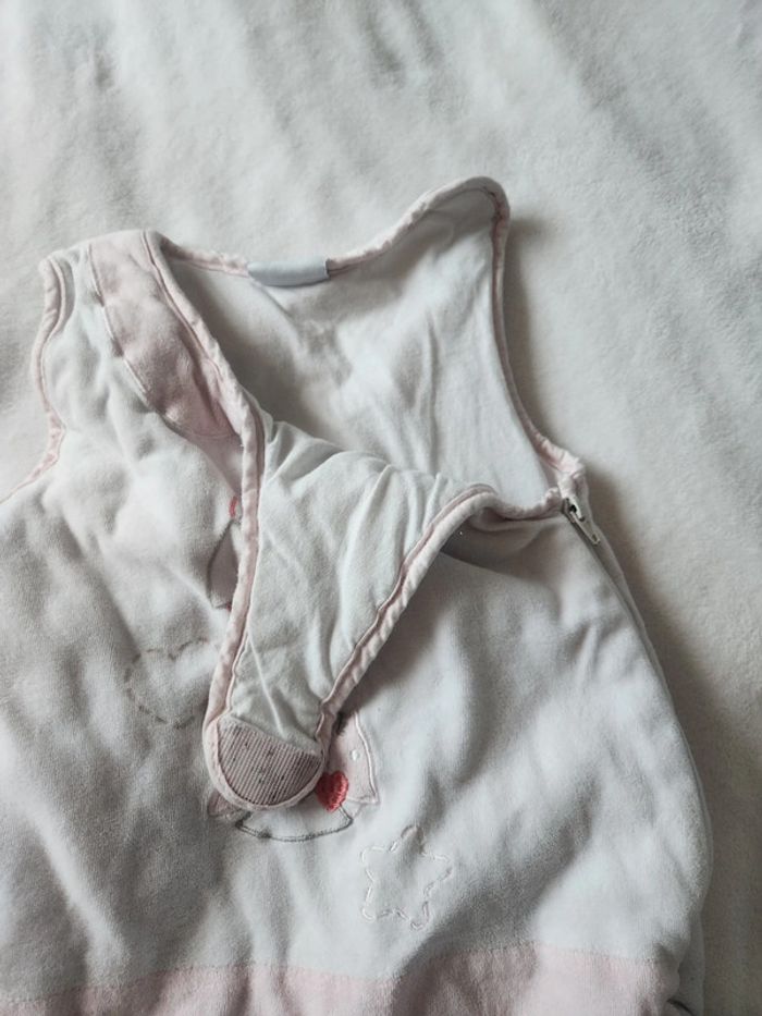 Jolie gigoteuse/ turbulette 0-6 mois velours blanche, grise et rose motif hiboux - photo numéro 5