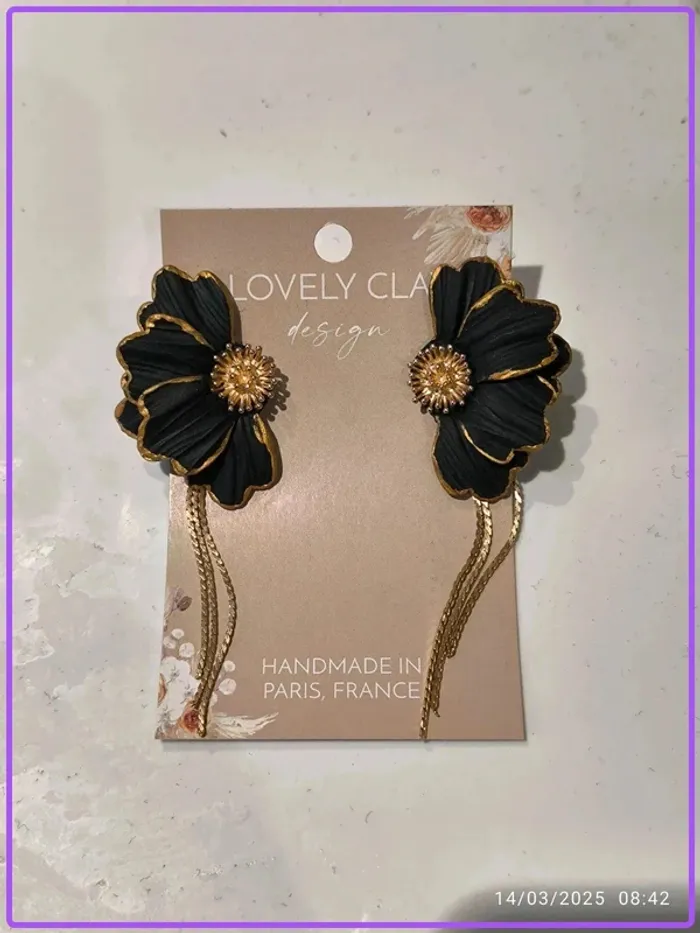 Boucles d'oreilles Fleur Noir