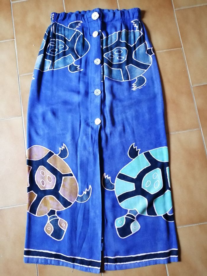 Jupe mi longues imprimée bleu Taille 38/40 Faite par une couturière
