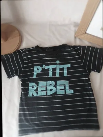 Tee-shirt manches courtes noir P'tit rebel Kimbaloo garçon 3 ans