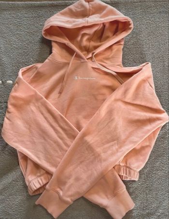 pull crop top à capuche, Champion, rose clair - taille L 🌸