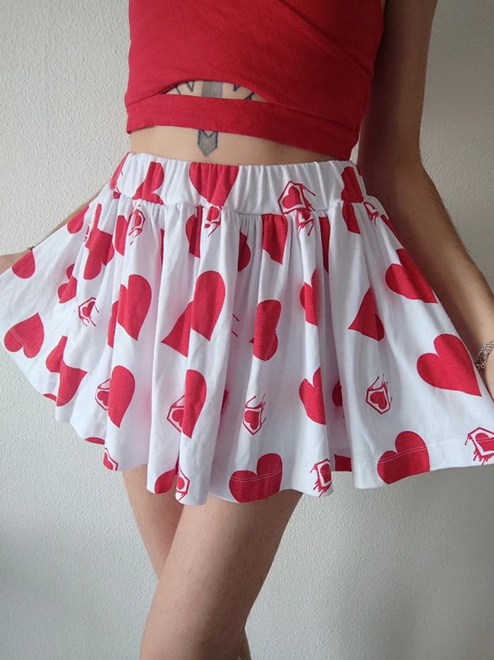 Mini jupe patineuse cœur rouge blanc / Super Lovers - 32/XXS à 44/XXL