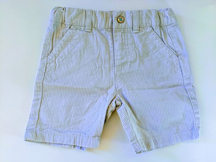 Short coton rayures blanc et gris clair bleu