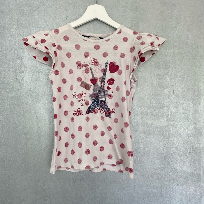 T-shirt blanc avec imprimé pois rouge rose et motif la Tour Eiffel taille 10 ans