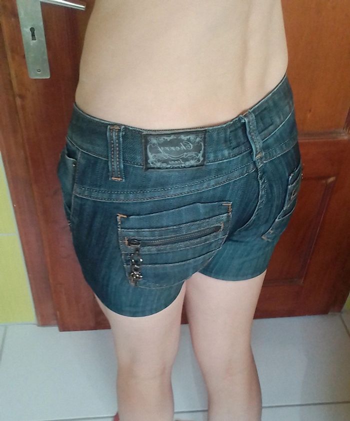 Short en simili jeans femme bleu Cherry - photo numéro 6