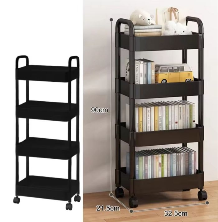 Chariot dessert a roulettes en plastique noir 4 étagère