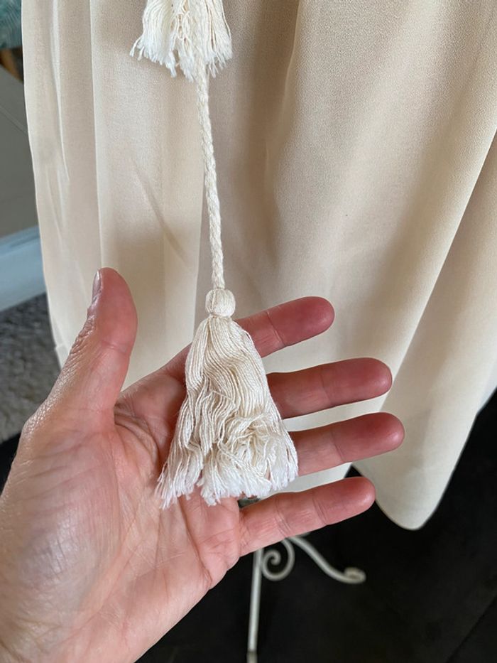 Robe été Made in France fluide beige / crème perlé avec col tressé taille S - photo numéro 10