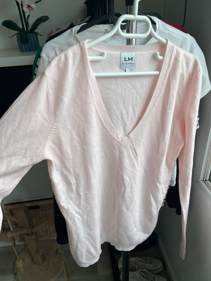 Pull col V rose pale - photo numéro 3