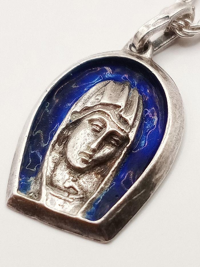 Collana vintage argento 925 ciondolo immagine religiosa madonna anni '70 argento 800 - photo numéro 2