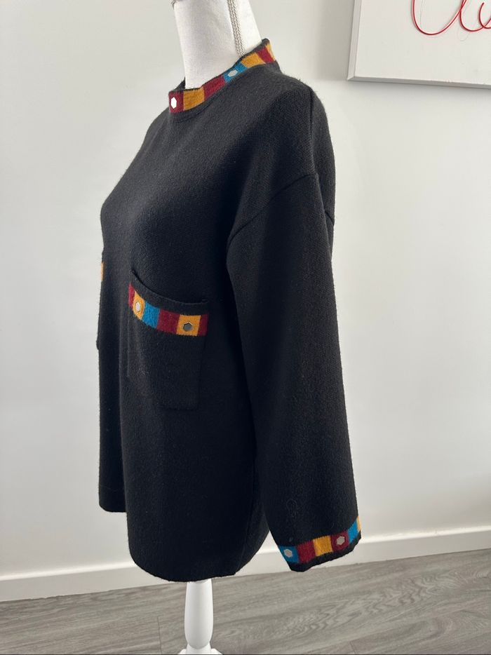 Pull long en laine noir et multicolore Vintage T40 L - photo numéro 4