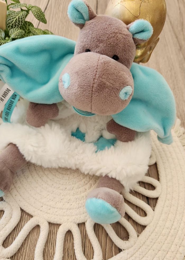Doudou Hippopotame Baby Nat Turquoise Blanc Gris - photo numéro 3