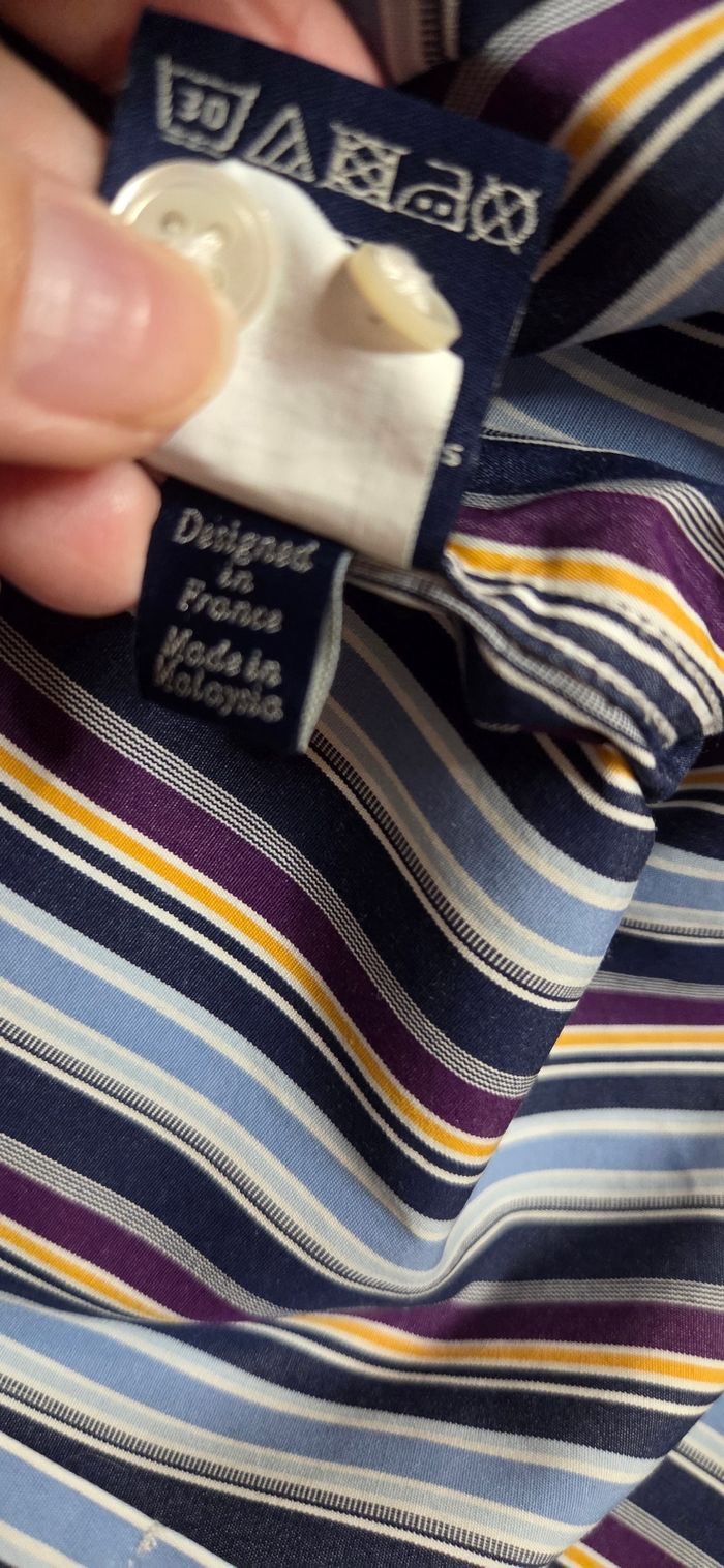 Chemise Façonnable Club XL – 100 % coton – Rayures bleu marine / jaune / prune – Élégance française - photo numéro 7
